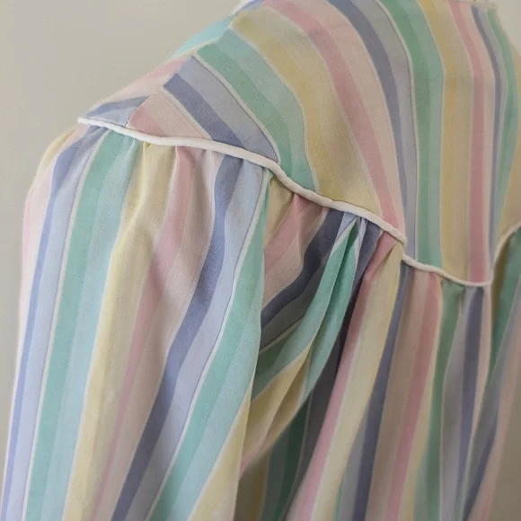 90's Striped Duster Pastel Wide Angel Sleeve Midi Zipper Front V-Neck 3/4 Maxi - Picture 2 of 12